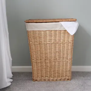 JVL Hand Woven Acacia Rectangular Laundry Willow Basket with Lid, Honey Finish