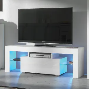 TV Unit 130cm Sideboard Cabinet Cupboard TV Stand Living Room High Gloss Doors - White