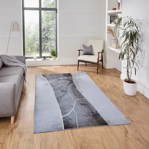 Grey Gold Modern Easy to Clean Abstract Rug for Living Room, Bedroom - 150cm X 230cm