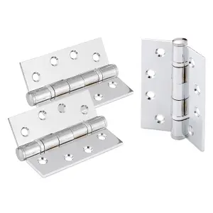 XFORT 4 inch (100mm) Polished Chrome Ball Bearing Hinges, Steel Door Hinge for Wooden Doors (1.5 Pairs)