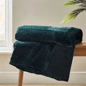 Dunelm Amelia Recycled Throw Blanket, 200cm X 200Cm, Mid Century, Bottle Green