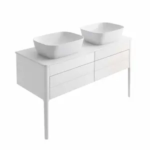 Sutton White Floor Standing Double Basin Bathroom Vanity Unit with Pre-drilled Tap Hole Worktop (W)1180mm (H)700mm