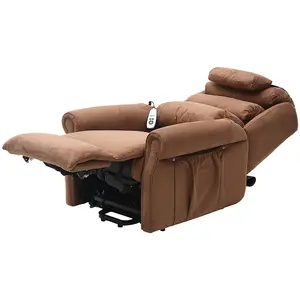 Dual Motor Rise and Recline Armchair - Waterfall Pillow - Brown Suedette Fabric