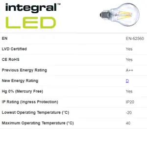 3.4W LED Omni Filament GLS Bulb: 470lm, Warm White 2700K, Non Dimmable: 4 Pack