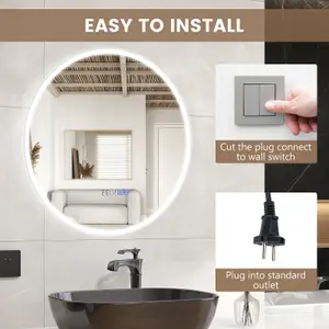 Costway 60 x 60cm LED Bathroom Mirror Wall Mounted Round Mirror w/3-Color Lights