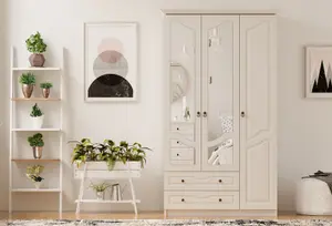 CHLOE  3 Door 2 Drawer Mirrored White Wardrobe