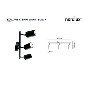 Nordlux Explore Indoor Bedroom Living Dining Bathroom 3 Spot Light Rail in Black (Height) 16.4cm