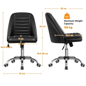 Yaheetech Armless Adjustable Desk Chair with Rolling Wheels - Black / Faux Leather