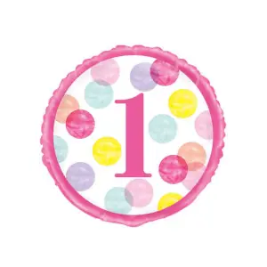 Unique Party Dotted 1st Birthday Foil Balloon Pink (One Size)