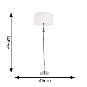 ValueLights Marissa Chrome Stacked Ball Floor Lamp with White Drum Shade - LED Bulb Included