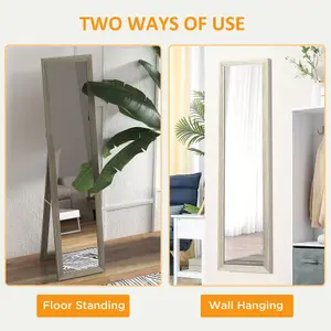 HOMCOM Full Length Mirror Farmhouse Wall Mirror Hanging Freestanding Grey