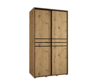 Rustic Oak Artisan Sliding Wardrobe W130cmH205cmD60cm - Stylish Storage with Natural Charm