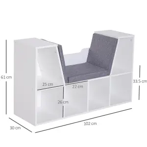 HOMCOM Cube Bookshelf Organizer with Reading Seat, Six Cubes, White