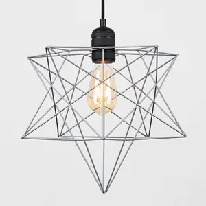 ValueLights Black Ceiling Pendant Light Fitting With Grey Geometric Star Shade - Complete With 4w LED Filament Bulb In Warm White