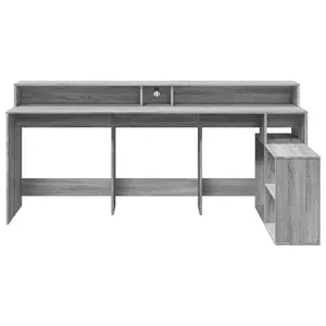 Berkfield Desk with LED Lights Grey Sonoma 200x104x91 cm Engineered Wood