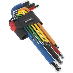 9 Piece Colour Coded Long Ball-End Hex Key Set with Anti-Slip Grip - Precision Tools for DIY and Professionals