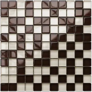 Glass mosaic on mesh for bathroom or kitchen 300mm x 300mm - White walnut