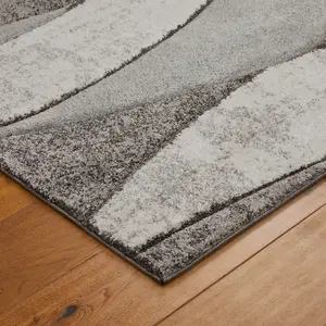 Modern Easy to Clean Abstract Contemporary Grey Rug for Dining Room-80cm X 150cm