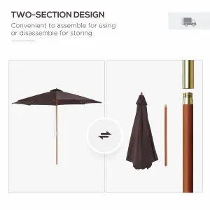 Outsunny 3m Fir Wooden Garden Parasol Sun Shade Outdoor Umbrella Canopy Coffee