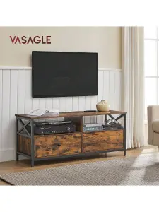 VASAGLE TV Cabinet TV Unit For 55-Inch TV, Living Room, With 2 Drawers, 2 Storage Shelves, Steel Frame, Rustic Brown And Black