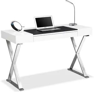 Homeology ADONIS Gloss White and Chrome Ergonomic Home Office Luxury Computer Desk