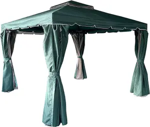 Green Gazebo with Nets Aluminium Frame and Powder coated Steel Roof,3x4x2.75m