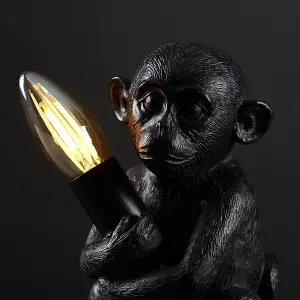 ValueLights George Monkey Animal Quirky Modern Black Painted Table Lamp