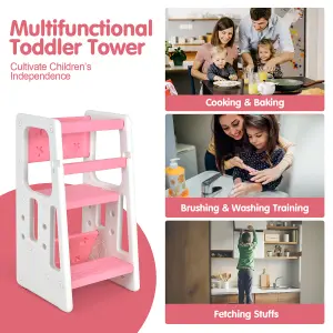 Costway Kids Step Stool Toddler Learning Stool w/ Non-slip Steps & 3 Adjustable Heights