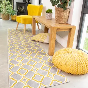 Ochre Grey Super Soft Geometric Runner Rug 60x240cm