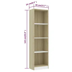 Berkfield 4-Tier Book Cabinet White and Sonoma Oak 40x24x142 cm Engineered Wood