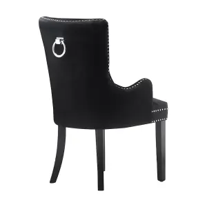 Set of 2 Windsor Knocker Back Dining Chairs Velvet Dining Room Chair w/ Armrest, Black