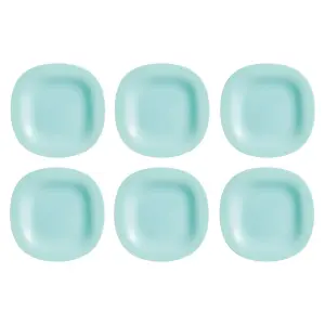 URBNLIVING 20cm Diameter Turquoise Set of 6 Square Opal Glass Dessert Plates