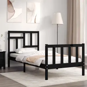 Berkfield Bed Frame with Headboard Black Small Single Solid Wood