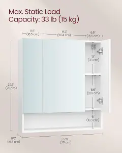 VASAGLE Bathroom Mirror Cabinet, Cabinet with Mirror, Wall Mirror Cabinet, Open Compartment, Adjustable Shelves, Cloud White