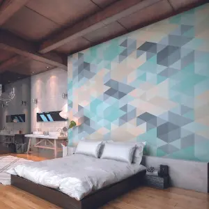 Origin Murals Geometric Triangles Green, White & Pink Matt Smooth Paste the Wall Mural 300cm wide x 240cm high