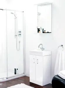 Two Door Cloakroom Vanity Ceramic Basin Unit in Gloss White Finish