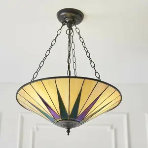 Tiffany Glass Hanging Ceiling Pendant Light Dark Bronze 3 Lamp Shade i00096