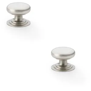 2 PACK - Stepped Round Door Knob - Satin Nickel 32mm Classic Kitchen Cabinet Pull Handle