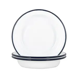 Argon Tableware - White Enamel Deep Bowls - 19cm - Navy (Set of 6)