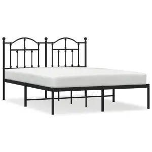 Berkfield Metal Bed Frame with Headboard Black 140x190 cm