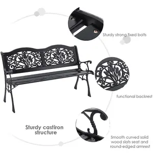 Black Rustproof Wood Wrought Iron Garden Bench with Backrest