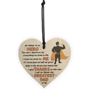 Red Ocean Hero Father Fathers Day Wooden Hanging Heart Plaque Sign Gift Novelty Fathers Birthday Present