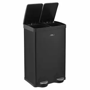 Kitchen Rubbish Recycling Pedal Bin 60L Dual 2 Waste Compartment Black