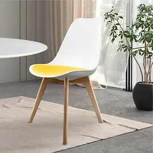 Soho White & Yellow Plastic Dining Chair with Squared Light Wood Legs