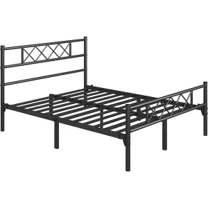 Yaheetech Black 4ft6 Double Simple Metal Bed Frame with Cross-design Headboard & Footboard