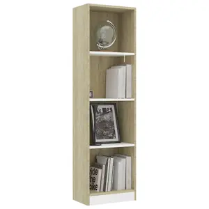 Berkfield 4-Tier Book Cabinet White and Sonoma Oak 40x24x142 cm Engineered Wood