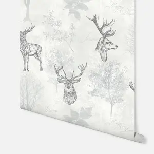 Arthouse Etched Stag Mono Wallpaper