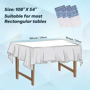 White Plastic Tablecloth, Sky Blue Polka Dot Printed Waterproof Table Cover - 54"x108"