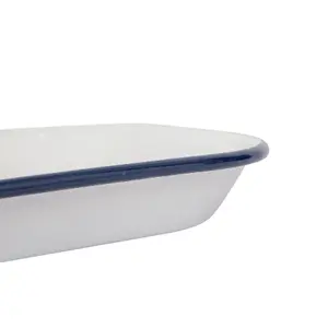 White Square Enamel Baking Tray - 24.5cm x 24.5cm - Blue