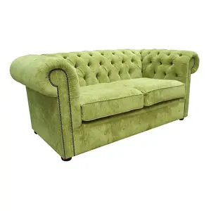 Chesterfield 2 Seater Sofa Settee Azzuro Olive Green Velvet Fabric In Classic Style